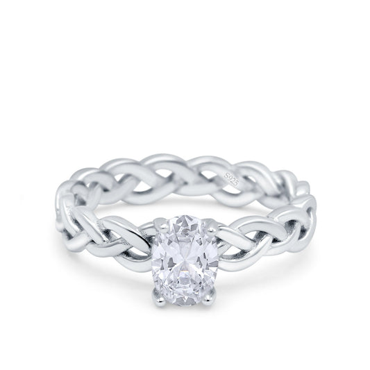 Celtic Weave Braided Style Oval Wedding Ring Simulated Cubic Zirconia