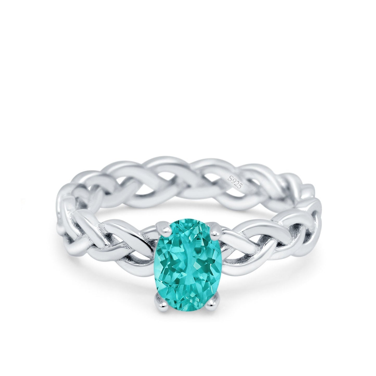 Celtic Weave Braided Style Oval Wedding Ring Simulated Paraiba Tourmaline CZ