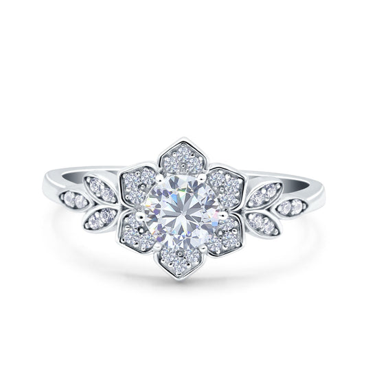 Halo Cluster Floral Wedding Ring Round Simulated Cubic Zirconia