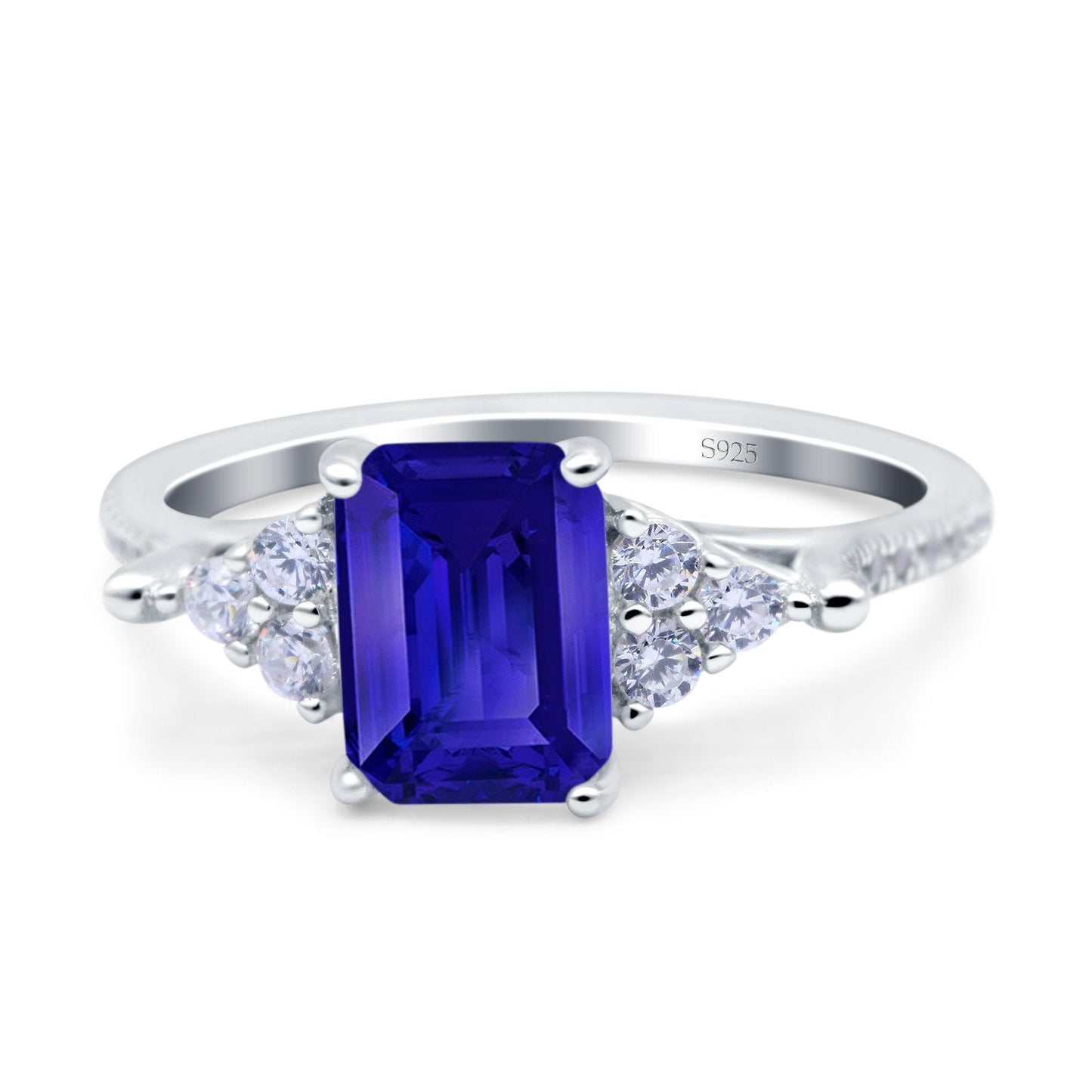 Art Deco Emerald Cut Wedding Bridal Ring Simulated Blue Sapphire CZ