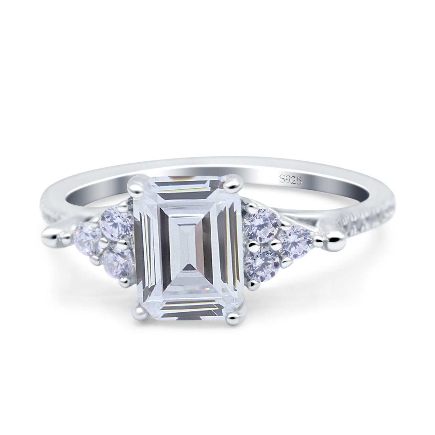 Art Deco Emerald Cut Wedding Bridal Ring Simulated Cubic Zirconia