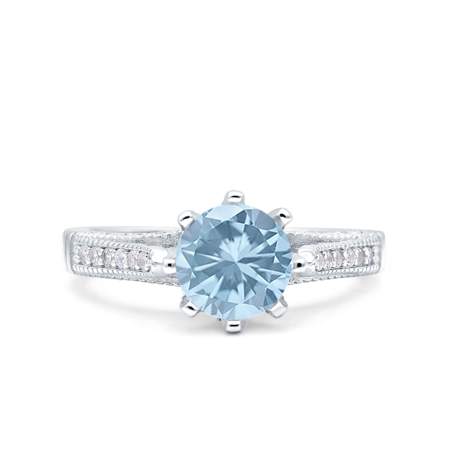 Art Deco Wedding Engagement Bridal Ring Simulated Aquamarine Cubic Zirconia