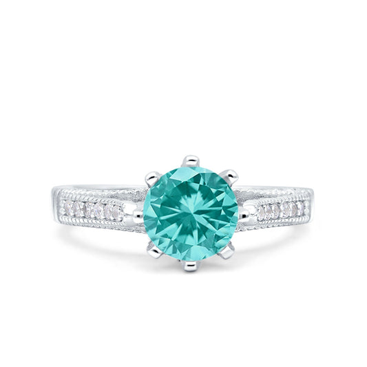 Art Deco Paraiba Tourmaline CZ Engagement Ring