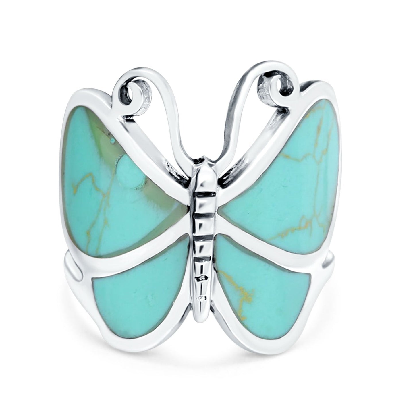 Butterfly Band Oxidized Thumb Ring Simulated Turquoise CZ