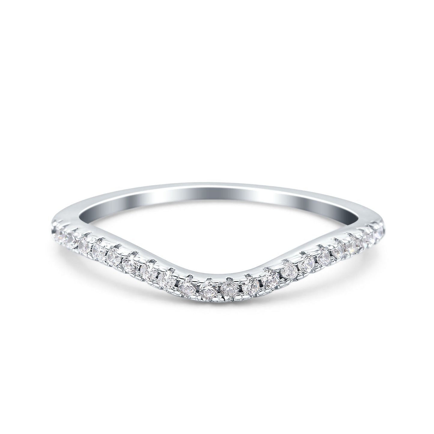 Contour Curved Half Eternity Band Ring Round Simulated Cubic Zirconia (4mm)