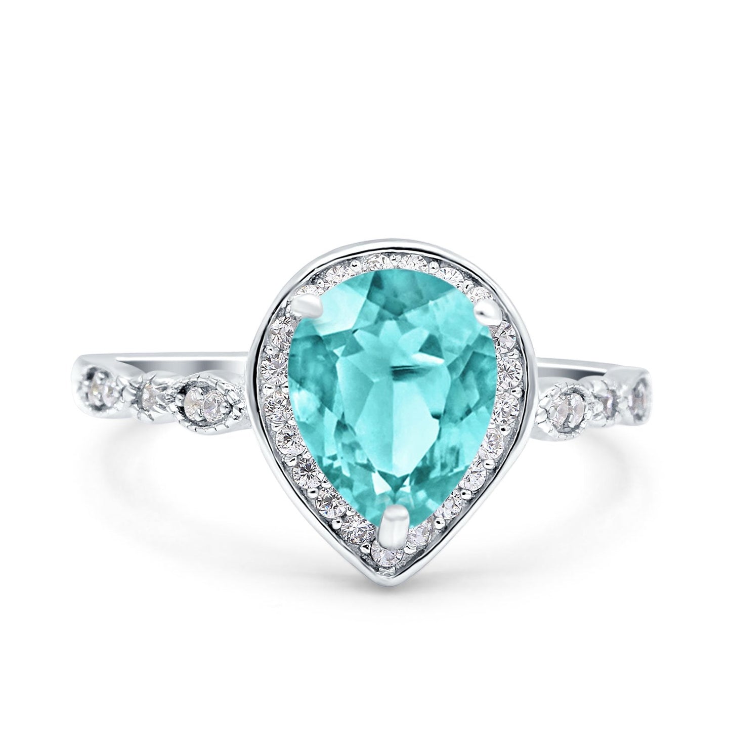 Teardrop Pear Art Deco Wedding Ring Simulated Paraiba Tourmaline CZ