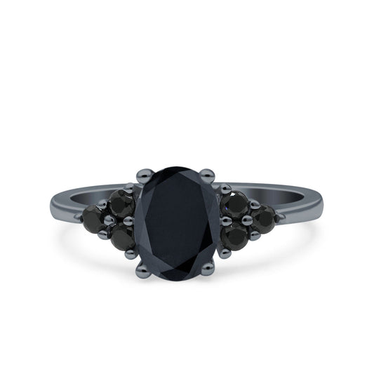 Art Deco Oval Black Tone, Simulated Black CZ Wedding Bridal Ring