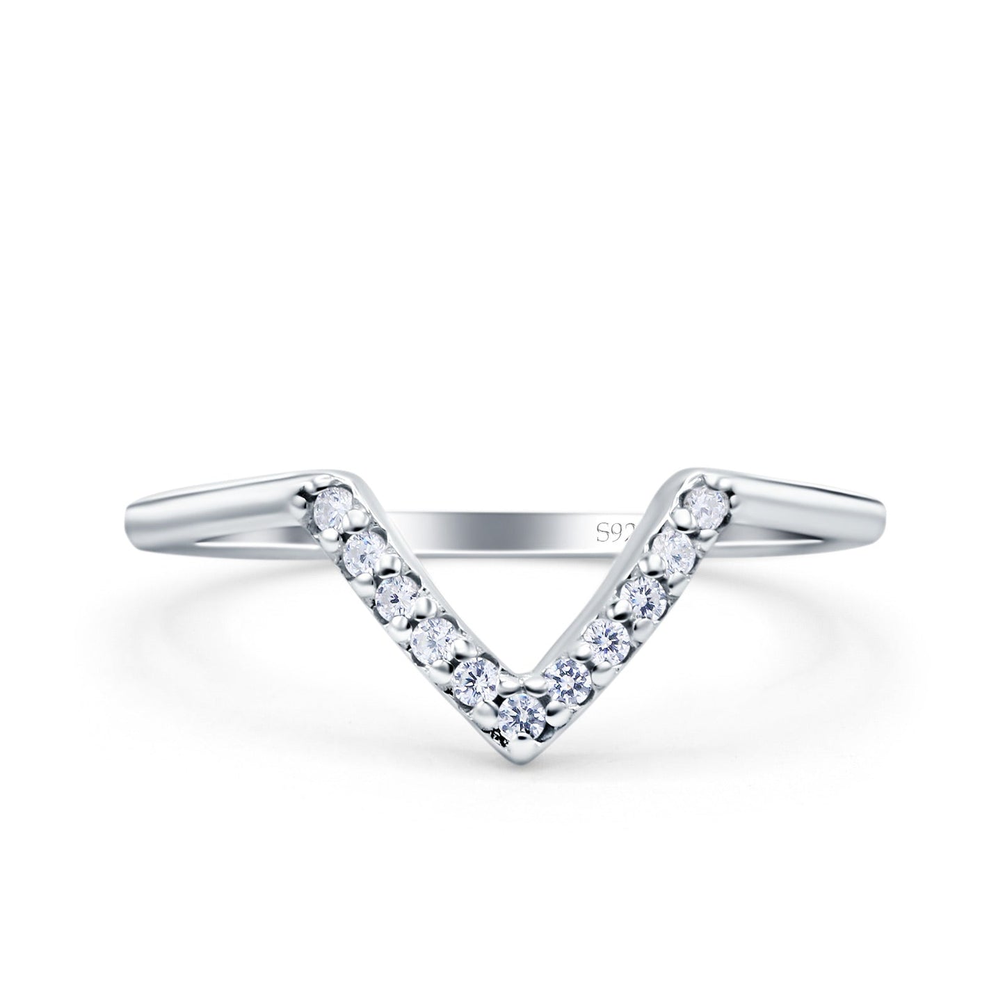 Half Eternity Chevron Midi Wedding Band Round Pave Simulated CZ Ring