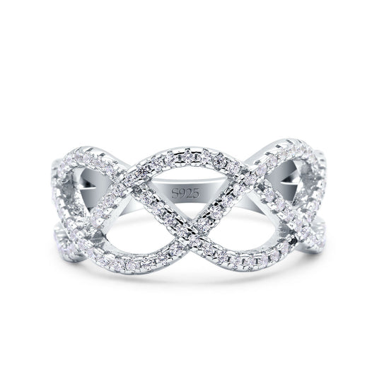 Weave Infinity Half Eternity Petite Wedding Round Pave Simulated CZ Ring