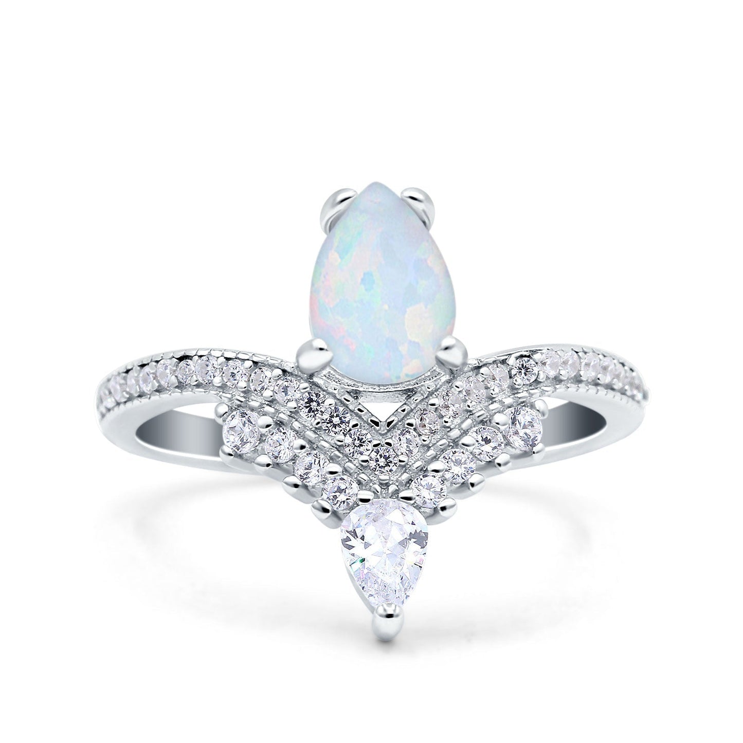 Art Deco Solitaire Accent Pear Wedding Bridal Ring Band Lab Created White Opal