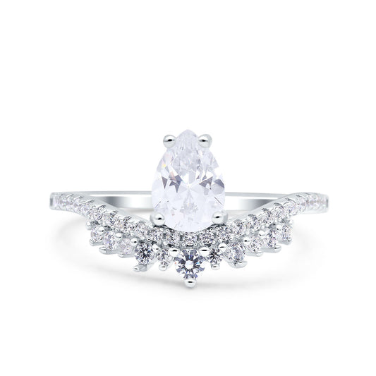 Art Deco Solitaire Accent Pear Wedding Bridal Ring Band Simulated Cubic Zirconia