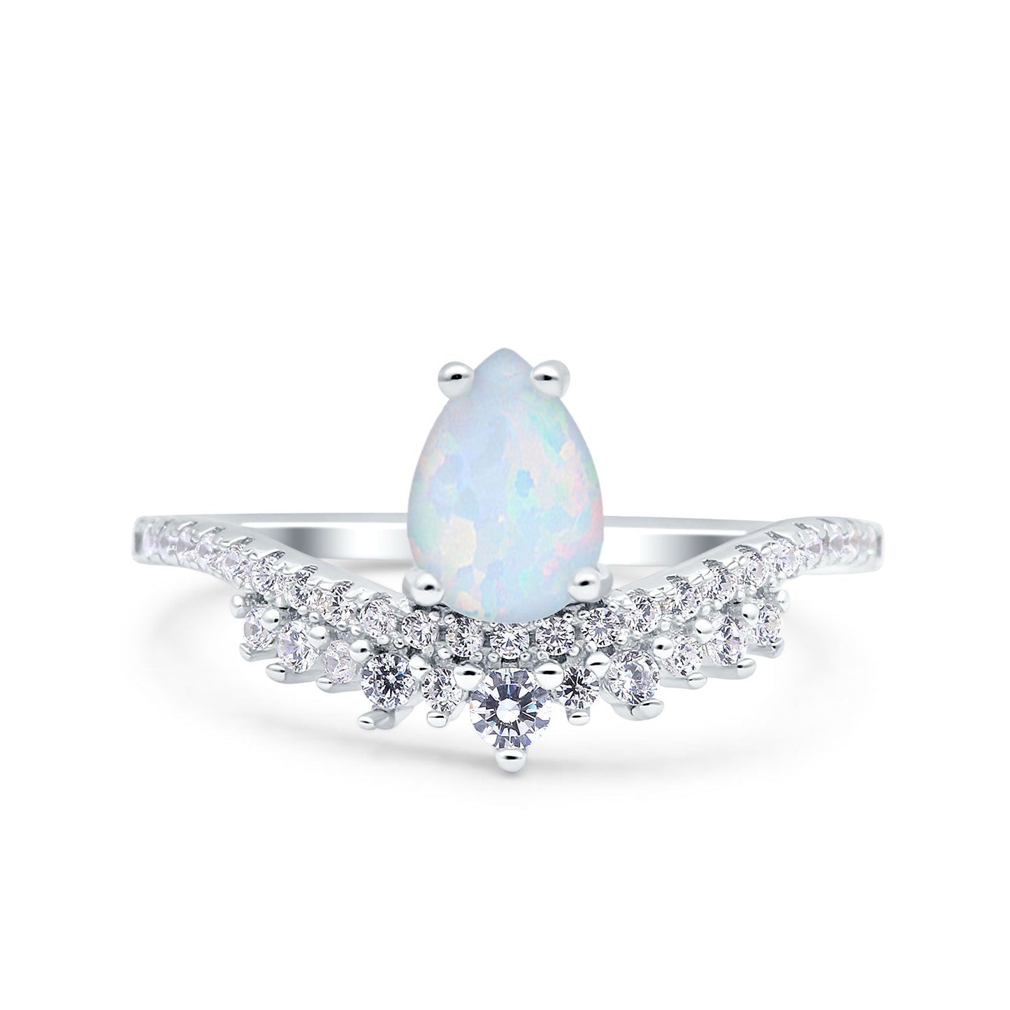 Art Deco Solitaire Accent Pear Wedding Bridal Ring Band Lab Created White Opal