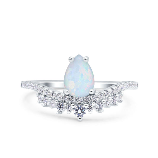 Art Deco Solitaire Accent Pear Wedding Bridal Ring Band Lab Created White Opal