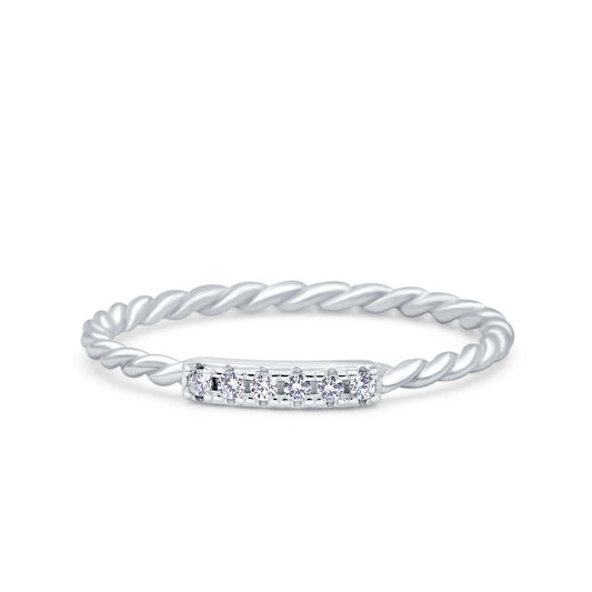 Half Eternity Ring Wedding Engagement Rope Band Round Simulated CZ (2mm)