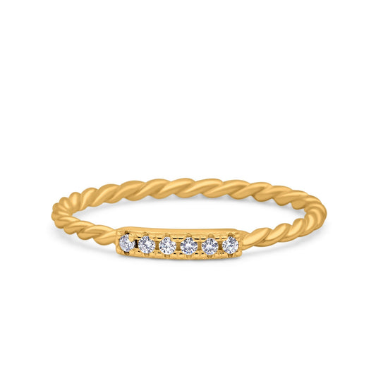 Half Eternity Ring Wedding Engagement Rope Band Round Yellow Tone, Simulated CZ (2mm)