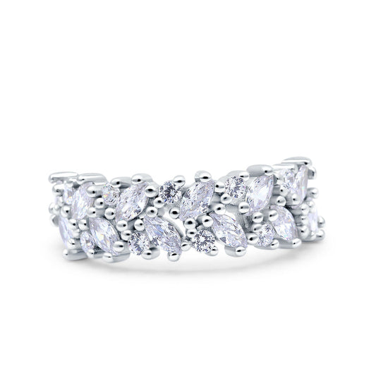 Half Eternity Ring Marquise Round Pave Simulated CZ Wedding Band