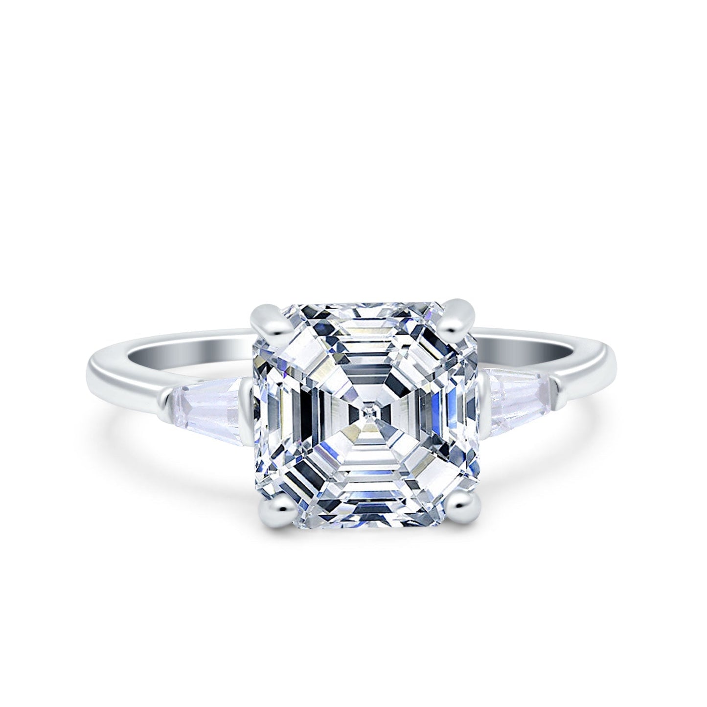 Asscher Cut Art Deco Bridal Baguette Simulated Cubic Zirconia Wedding Ring