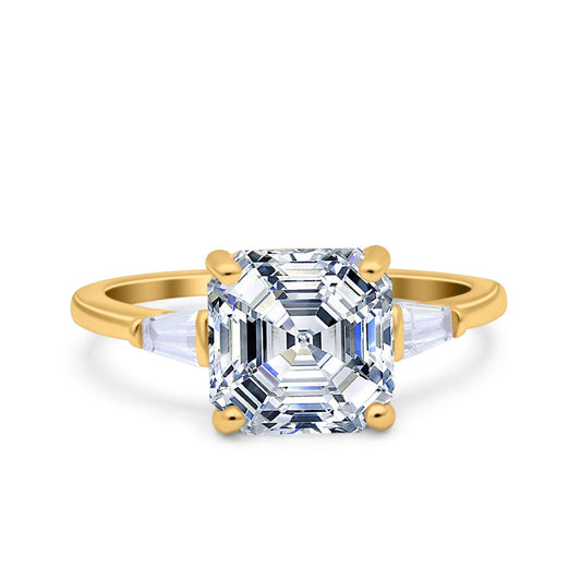 Asscher Cut Cubic Zirconia Yellow Tone Wedding Ring