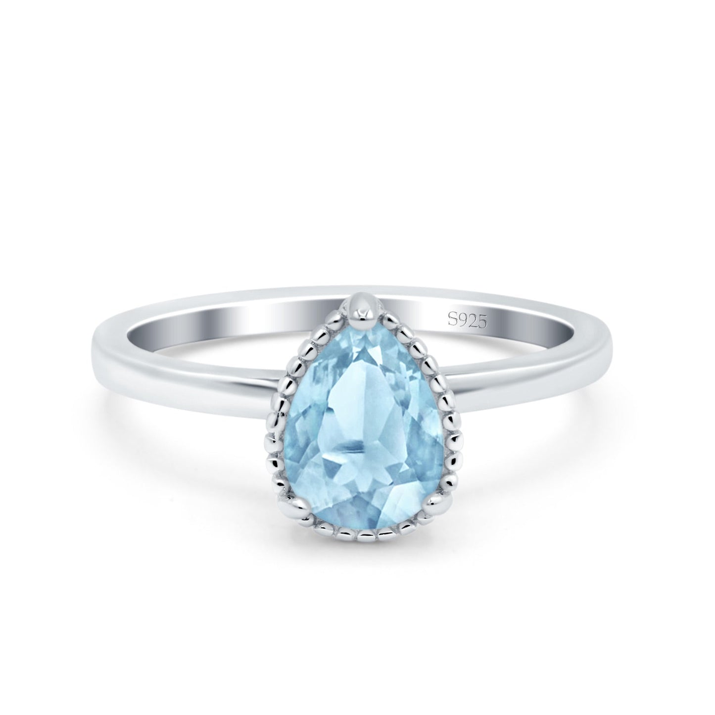 Vintage Style Solitaire Accent Pear Wedding Ring Simulated Aquamarine CZ