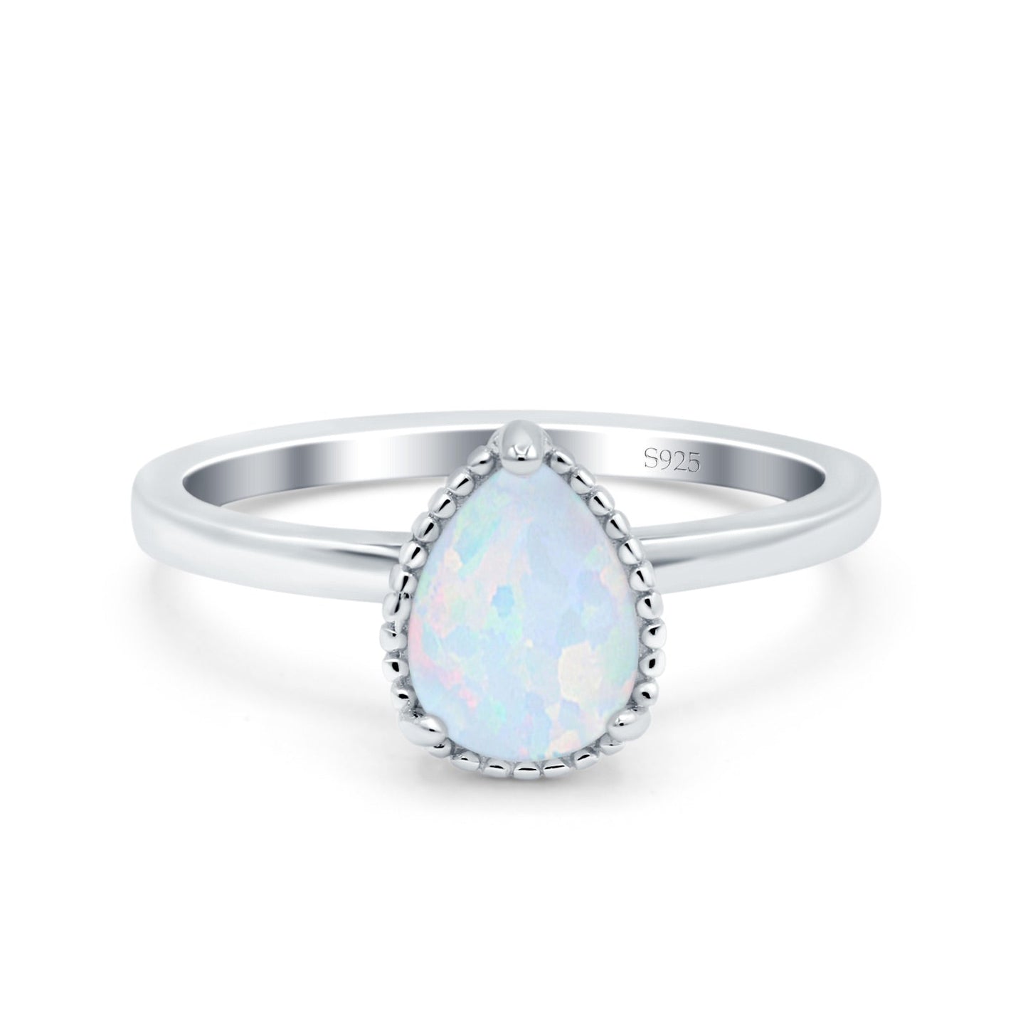 Vintage Style Solitaire Accent Pear Wedding Ring Lab Created White Opal