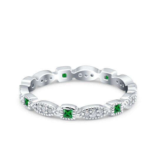 Full Eternity Stackable Ring Wedding Band Round Simulated Green Emerald CZ