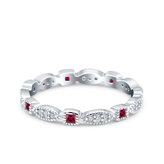 Full Eternity Stackable Ring Wedding Band Round Simulated Ruby CZ