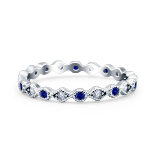 Full Eternity Stackable Ring Wedding Band Round Simulated Blue Sapphire CZ