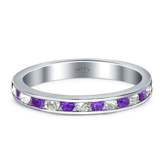 Full Eternity Stackable Band Wedding Ring Simulated Amethyst & CZ