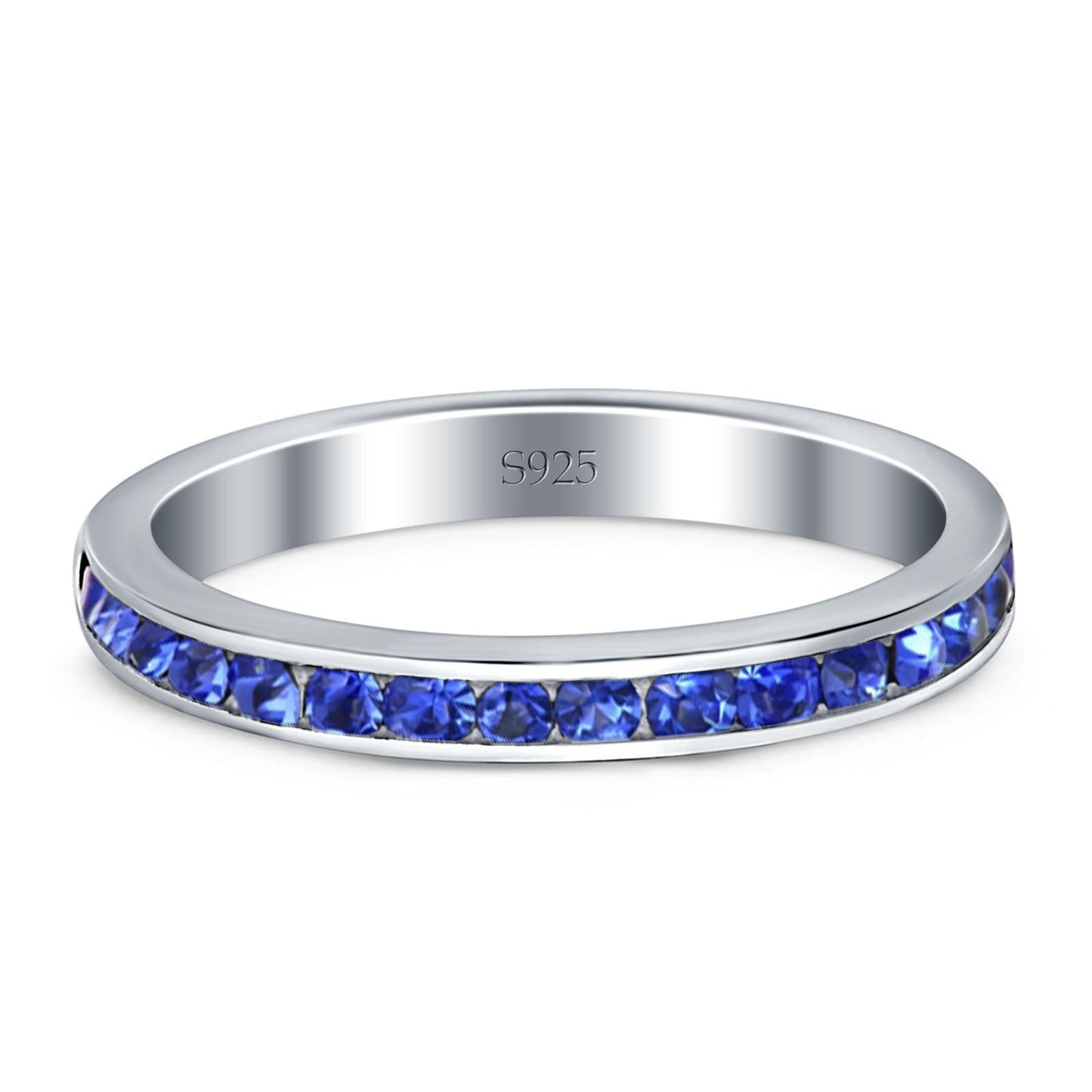 Full Eternity Stackable Simulated Blue Sapphire CZ Wedding Ring