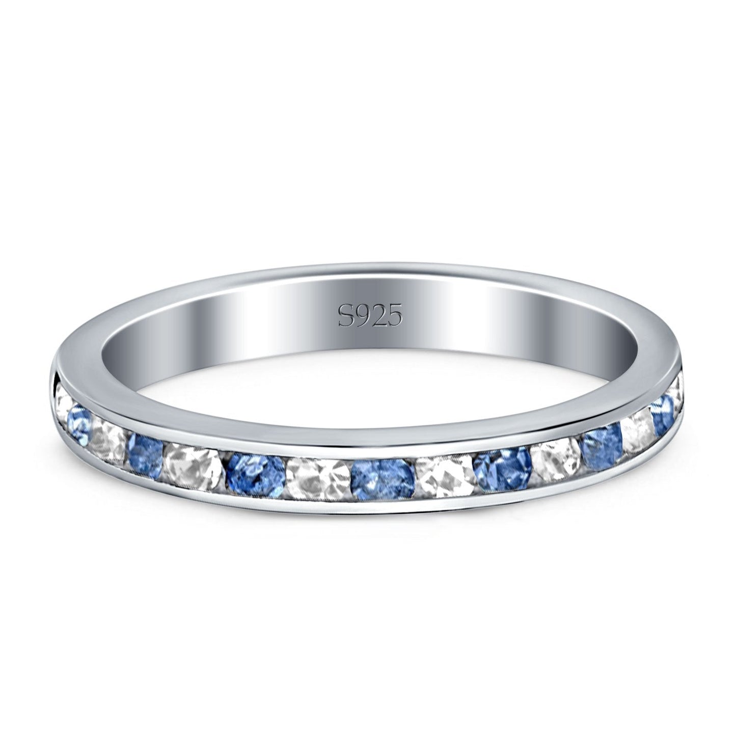 Full Eternity Stackable Band Wedding Ring Simulated Blue Topaz & CZ