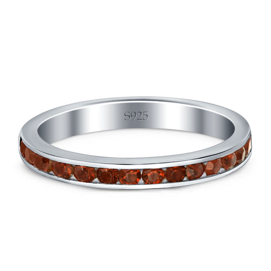 Full Eternity Stackable Round Simulated Red Garnet CZ Wedding Band