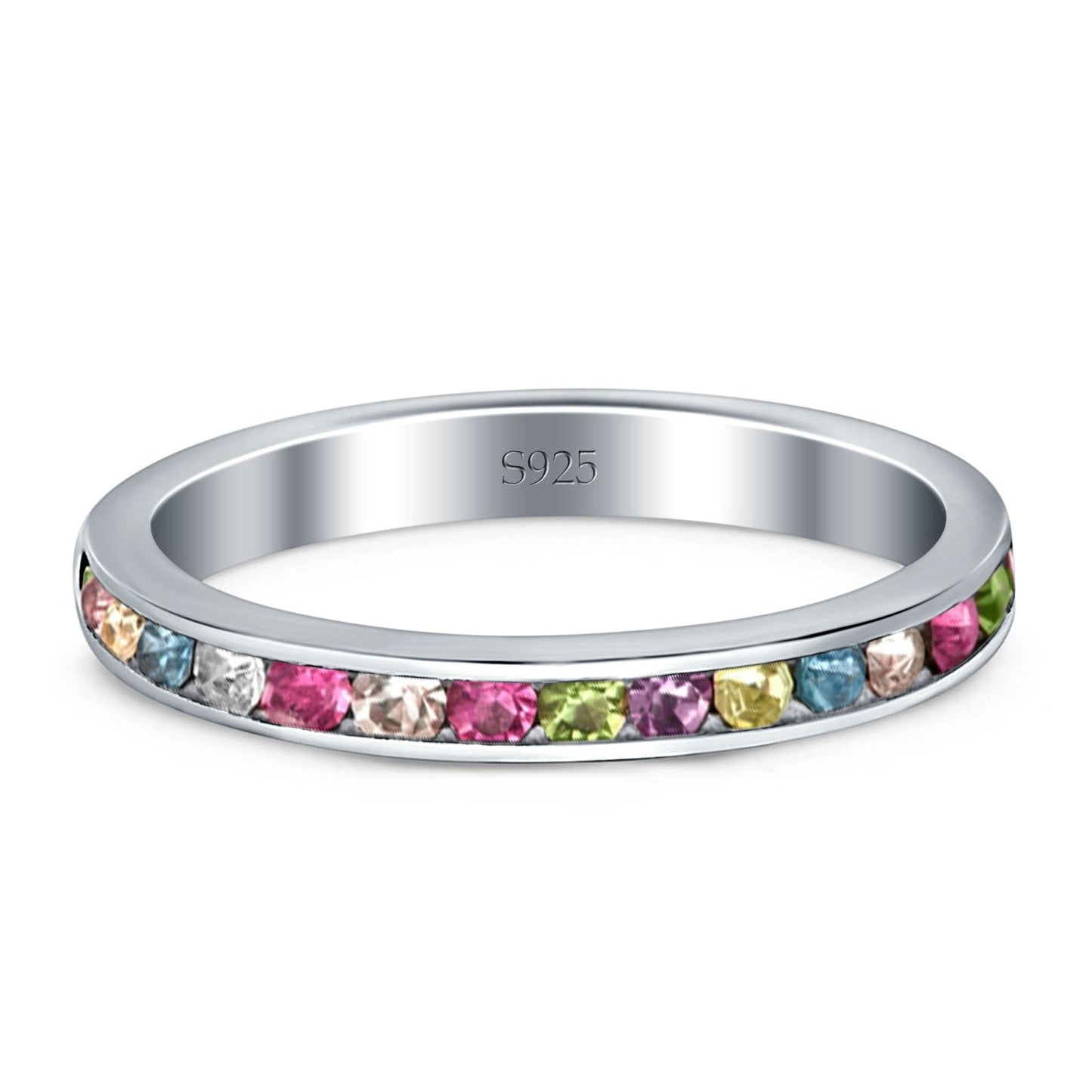 Full Eternity Multicolored CZ Stackable Band Wedding Ring