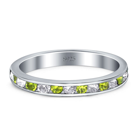 Full Eternity Stackable Band Wedding Ring Simulated Peridot & CZ