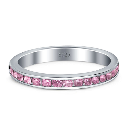 Full Eternity Stackable Band Simulated Pink CZ Wedding Ring