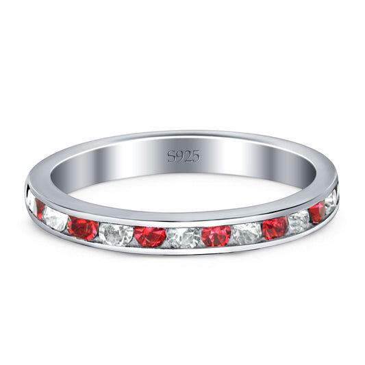 Full Eternity Stackable Band Wedding Ring Simulated Ruby & CZ