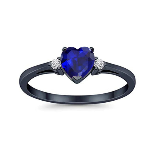 Heart Promise Black Tone, Simulated Blue Sapphire CZ Wedding Ring