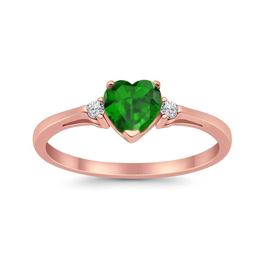 Heart Promise Rose Tone, Simulated Green Emerald CZ Wedding Ring