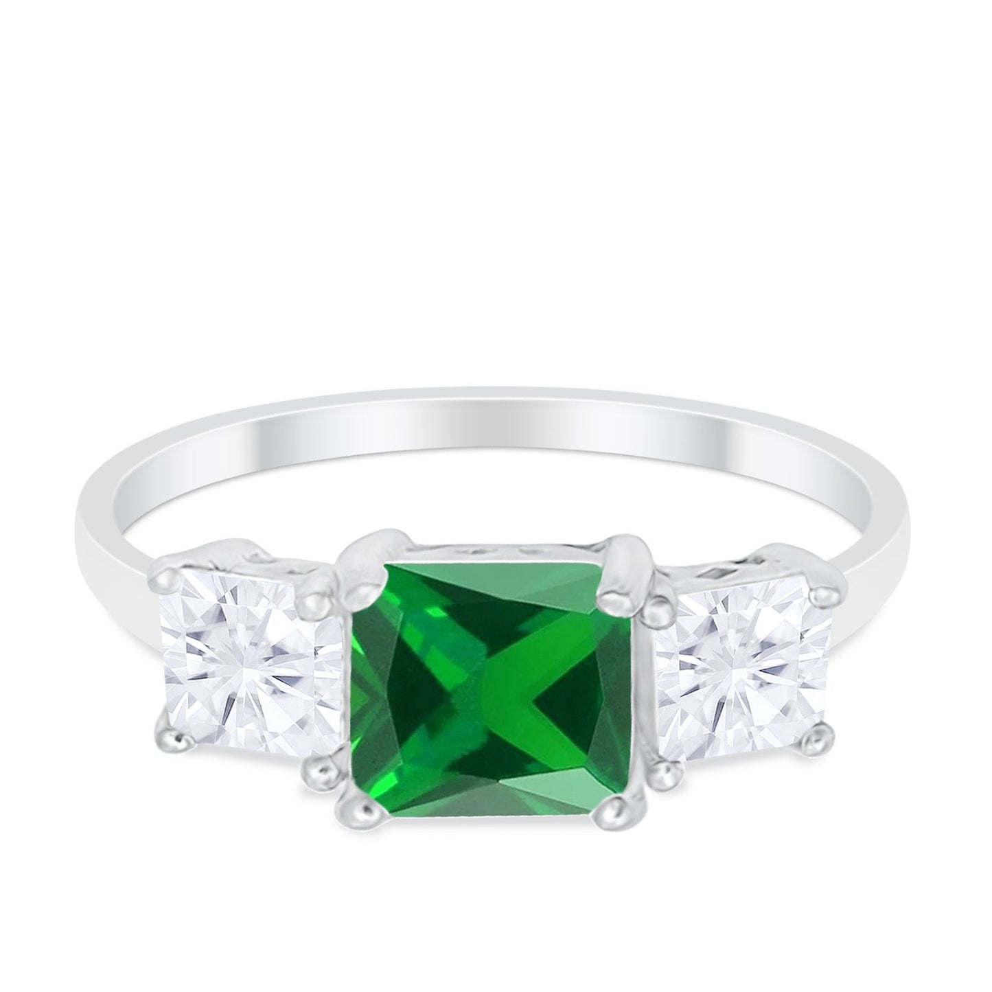 Princess Cut Engagement Ring Simulated Green Emerald CZ