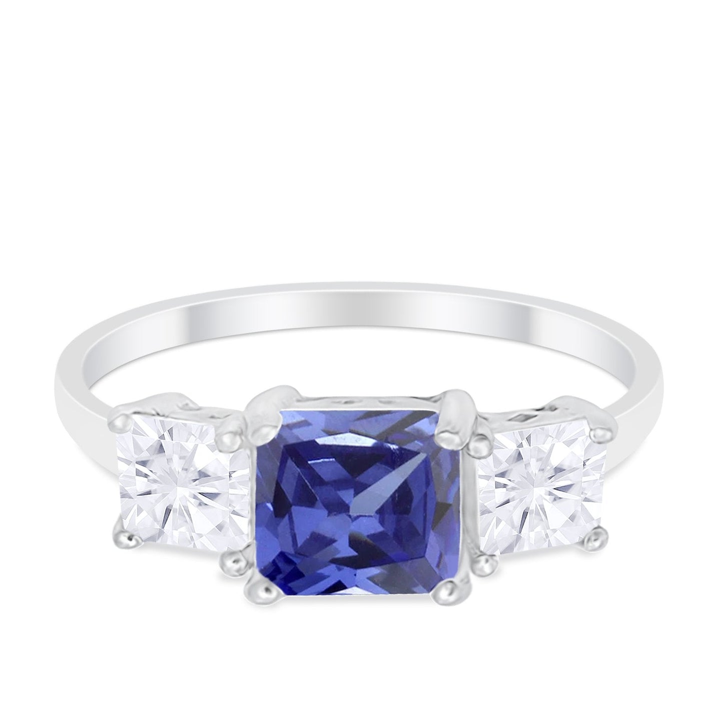 Princess Cut Engagement Ring Simulated Tanzanite CZ