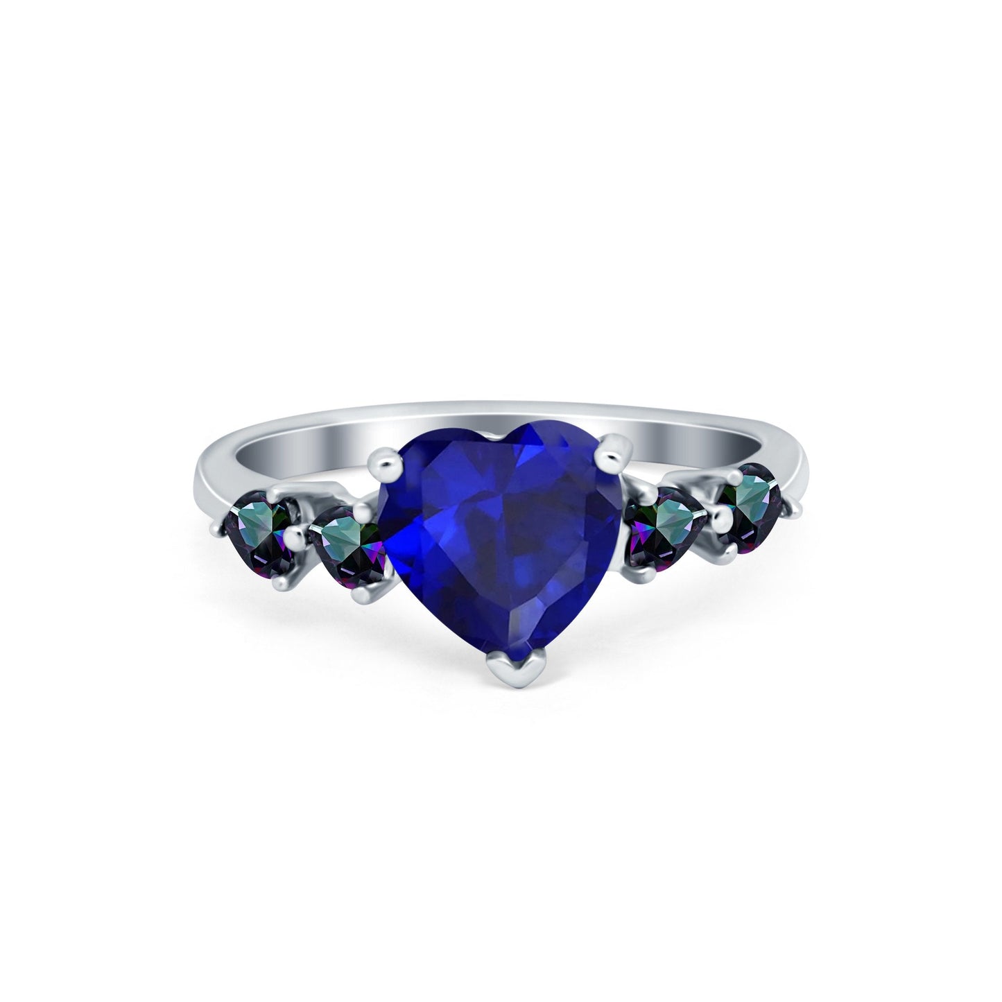 Heart Blue Sapphire CZ Promise Wedding Ring