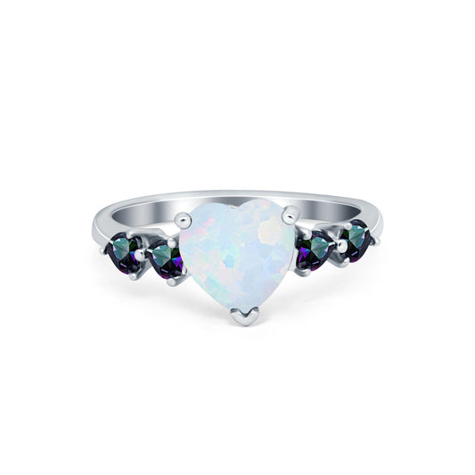 Heart Lab Created White Opal Promise Wedding Ring