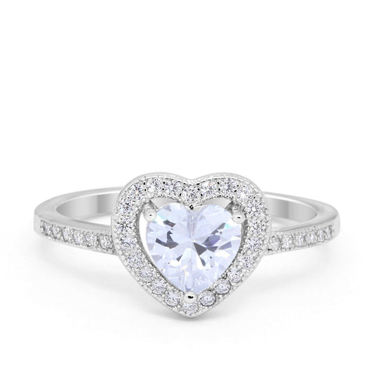 Halo Dazzling Heart Promise Ring Round Simulated CZ