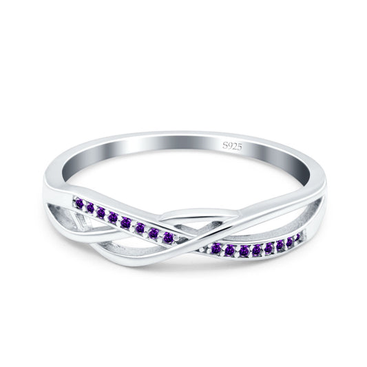 Infinity Twisted Half Eternity Wedding Band Ring Round Simulated Amethyst CZ