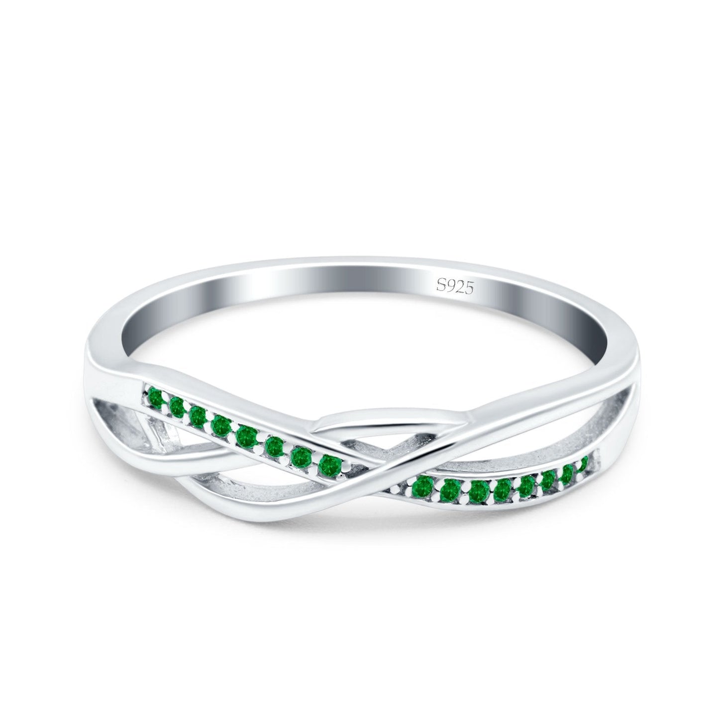 Infinity Twisted Half Eternity Ring Round Green Emerald CZ