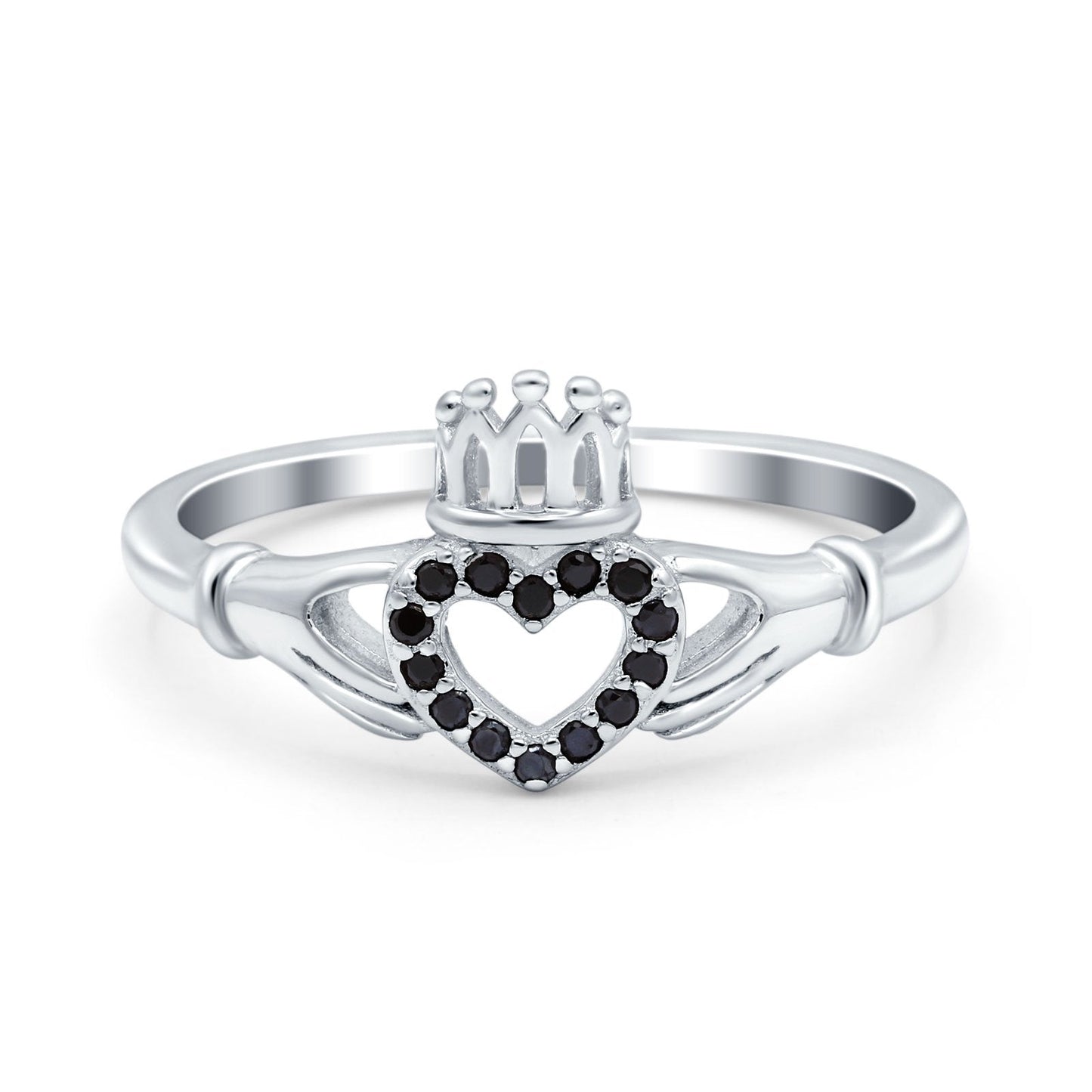 Heart Claddagh Art Deco Simulated Black CZ Wedding Ring