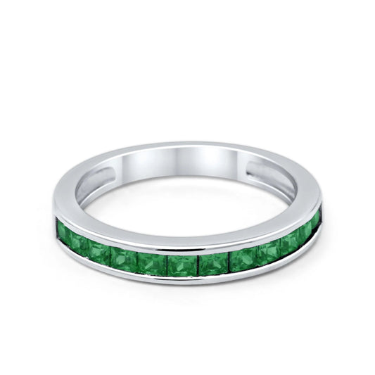 Half Eternity Band Wedding Ring Princess Cut Simulated Green Emerald CZ