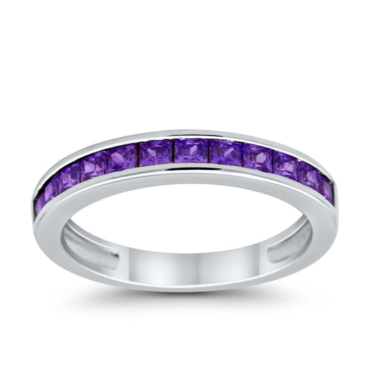 Half Eternity Band Wedding Ring Simulated Amethyst CZ