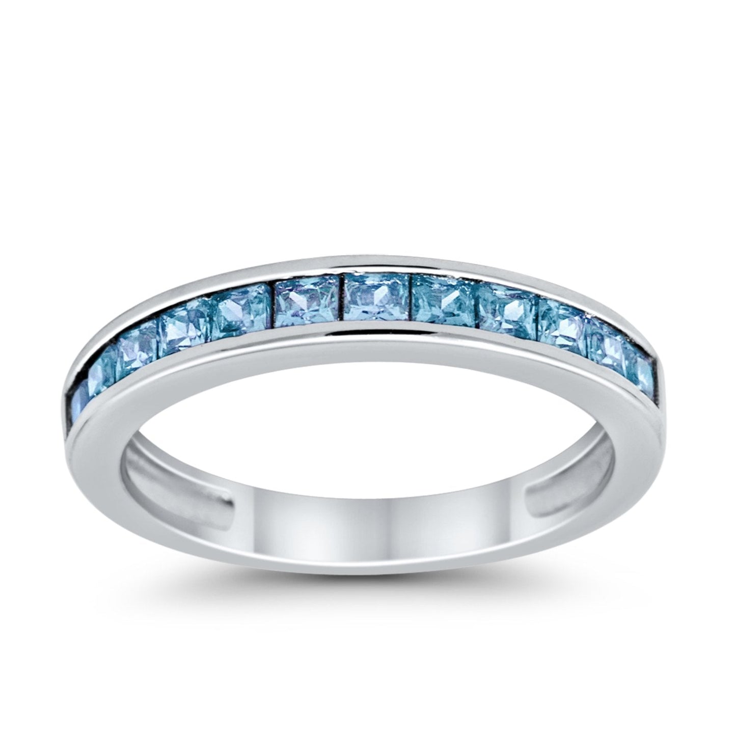 Half Eternity Band Wedding Ring Simulated Aquamarine CZ