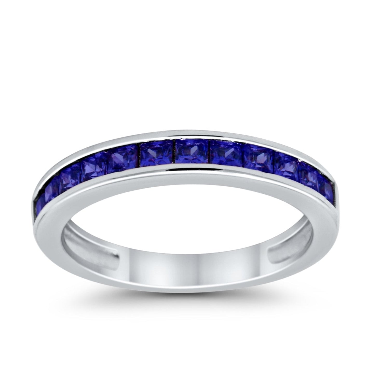 Half Eternity Band Wedding Ring Simulated Blue Sapphire CZ