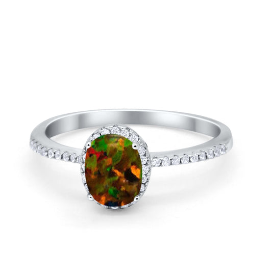 Halo Fashion Ring Oval Lab Created Black Opal Accent